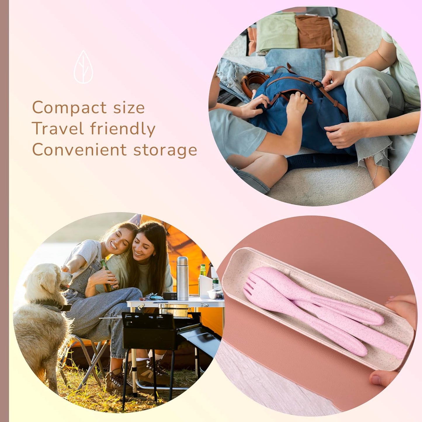 Wheat Straw Travel Utensils Set with Case - Kids Cutlery Set - BPA Free Portable Silverware for Lunch Box - Fork Spoon Knife Set with Case - Eco Friendly - Reusable Utensils