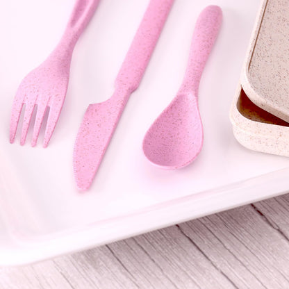Wheat Straw Travel Utensils Set with Case - Kids Cutlery Set - BPA Free Portable Silverware for Lunch Box - Fork Spoon Knife Set with Case - Eco Friendly - Reusable Utensils