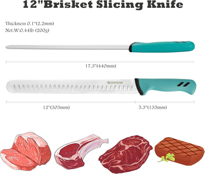 Brisket Slicing Knife - 12 Inch - Razor Sharp Ham Knife - High-carbon Molybdenum Steel - Santoprene Handle - Designed for Briskets,Roasts,Turkey,BBQ