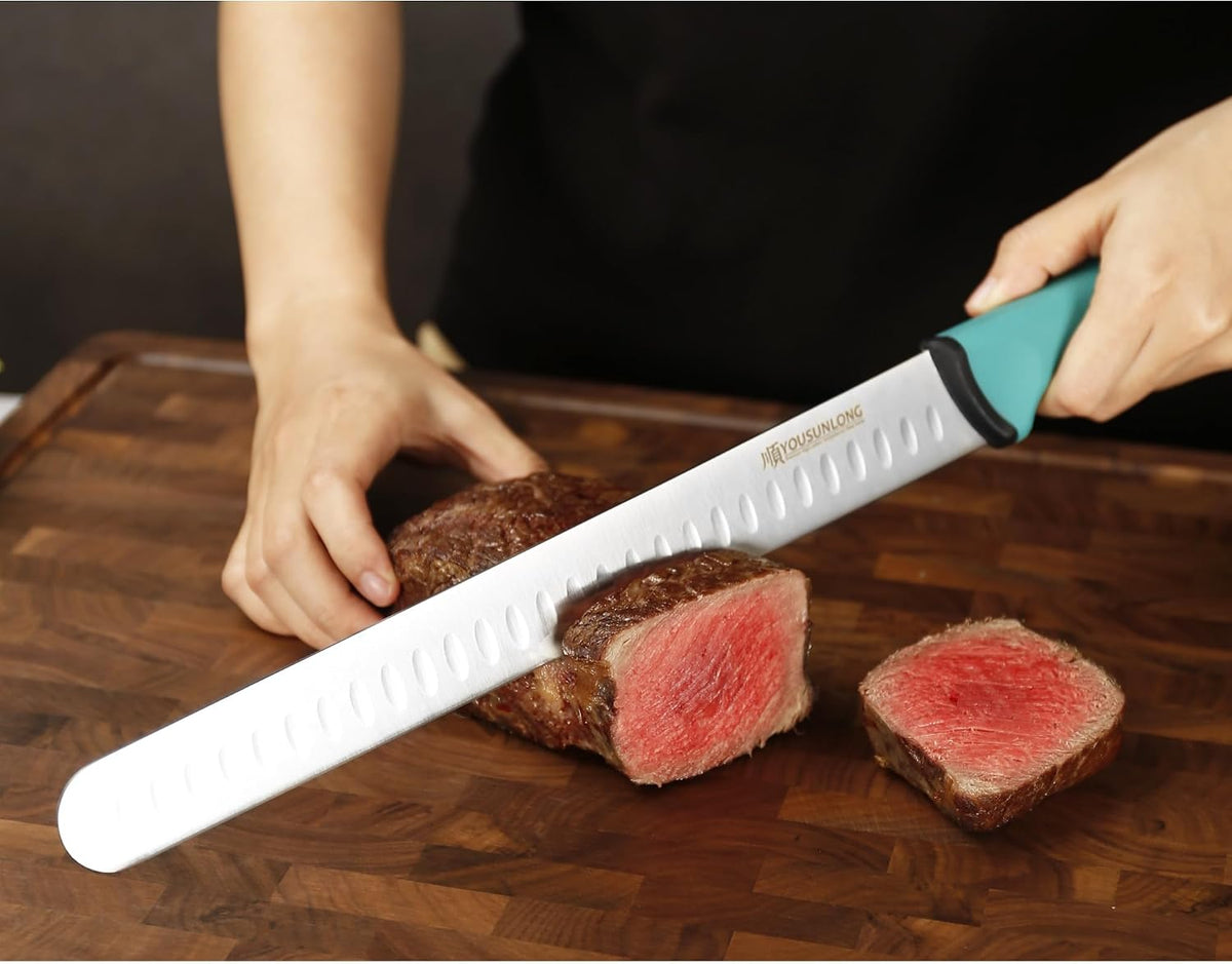 Brisket Slicing Knife - 12 Inch - Razor Sharp Ham Knife - High-carbon Molybdenum Steel - Santoprene Handle - Designed for Briskets,Roasts,Turkey,BBQ