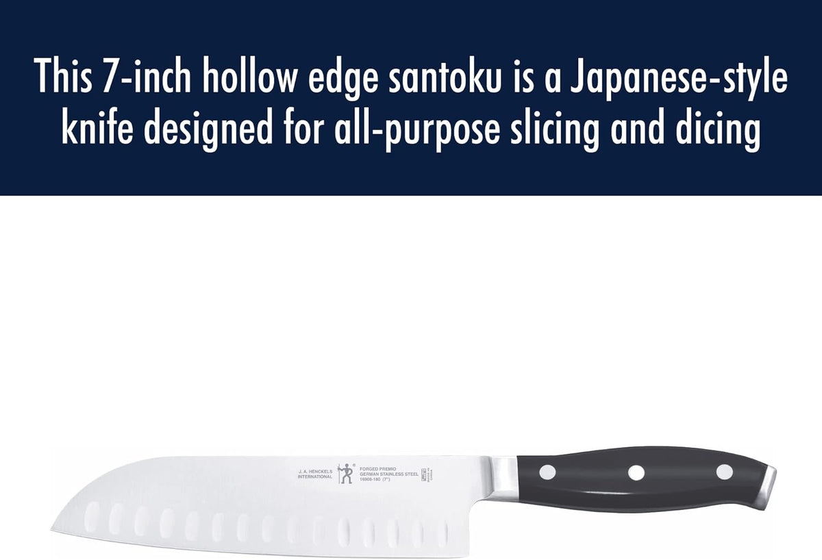 Forged Premio 7-inch Hollow Edge Santoku Knife, Black/Stainless Steel