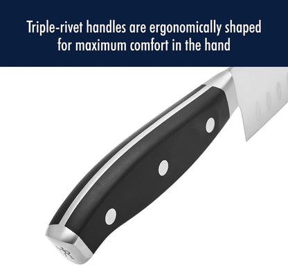Forged Premio 7-inch Hollow Edge Santoku Knife, Black/Stainless Steel