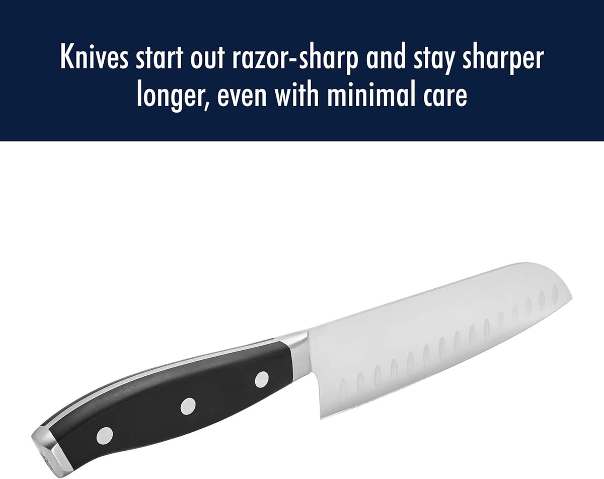 Forged Premio 7-inch Hollow Edge Santoku Knife, Black/Stainless Steel