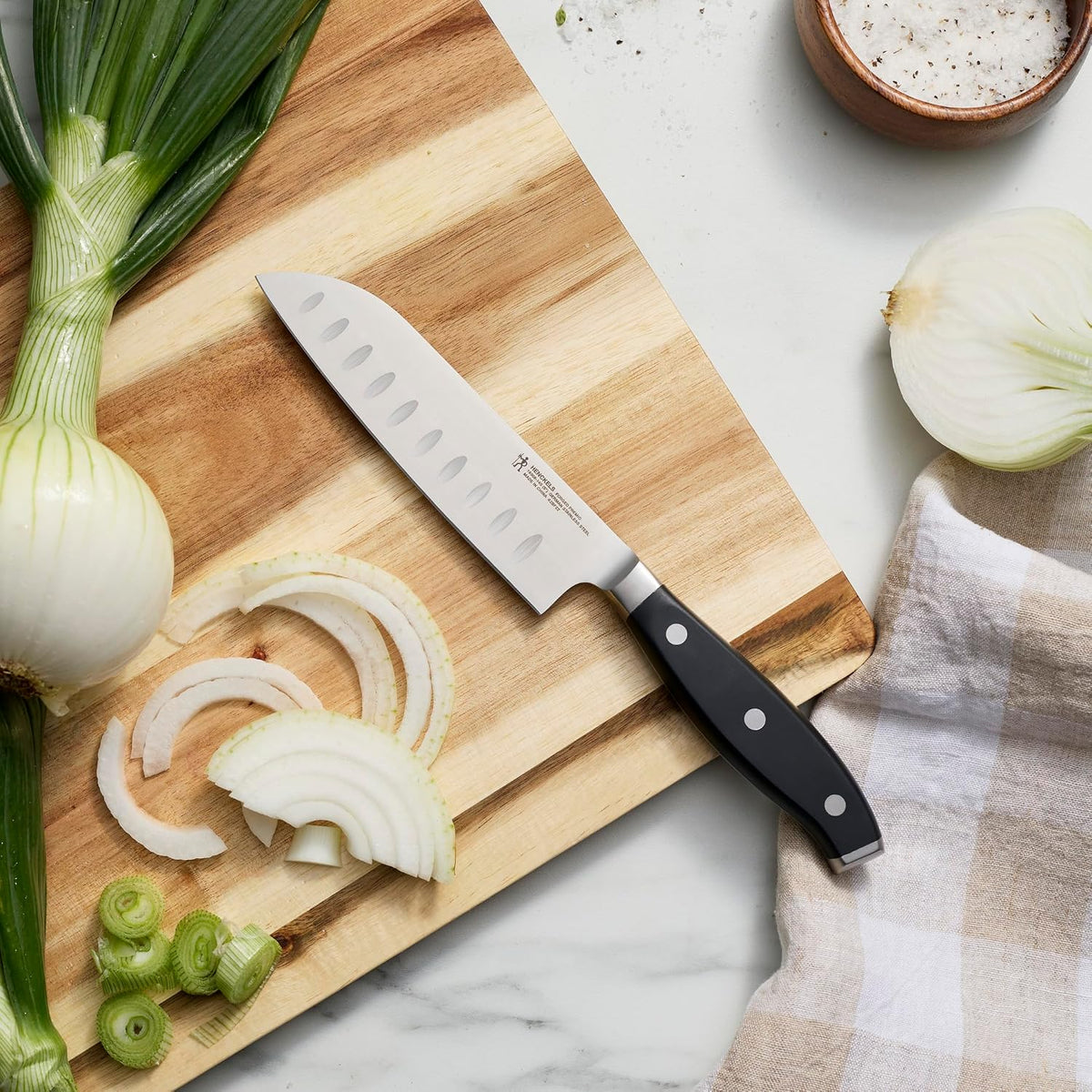 Forged Premio 7-inch Hollow Edge Santoku Knife, Black/Stainless Steel