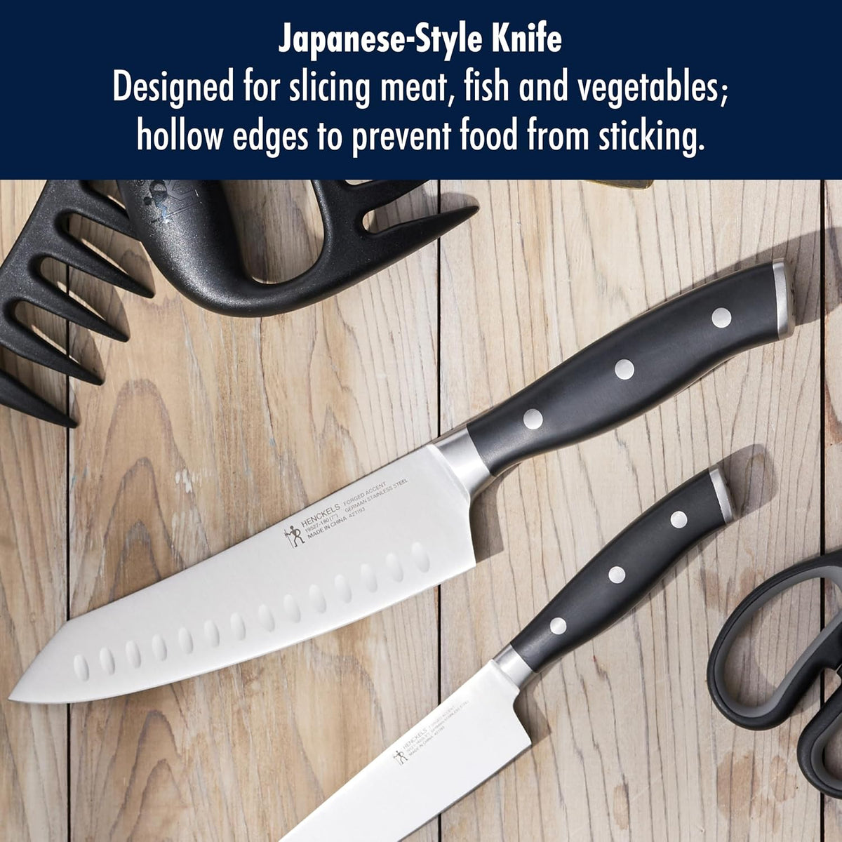 Forged Premio 7-inch Hollow Edge Santoku Knife, Black/Stainless Steel