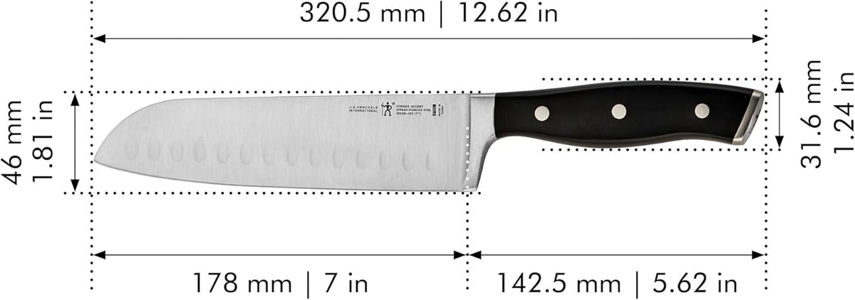 Forged Premio 7-inch Hollow Edge Santoku Knife, Black/Stainless Steel