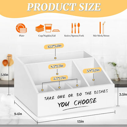 Ameuphercy Wood Paper Plate Holders for Kitchen Counter,Paper Plate Dispenser for Countertop, Rustic Silverware Utensil Caddy for Party,Wooden Plate Organizer Box for Cups Spoons and Forks