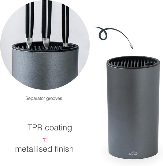 39038 - TitanPro Knife Block, Universal Block Knife, Metallic Colour, Ø13cm, Height 23cm, Dishwasher Safe