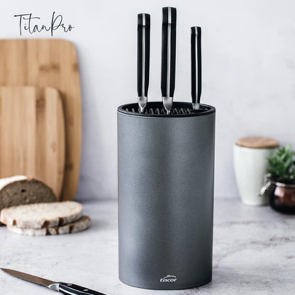 39038 - TitanPro Knife Block, Universal Block Knife, Metallic Colour, Ø13cm, Height 23cm, Dishwasher Safe