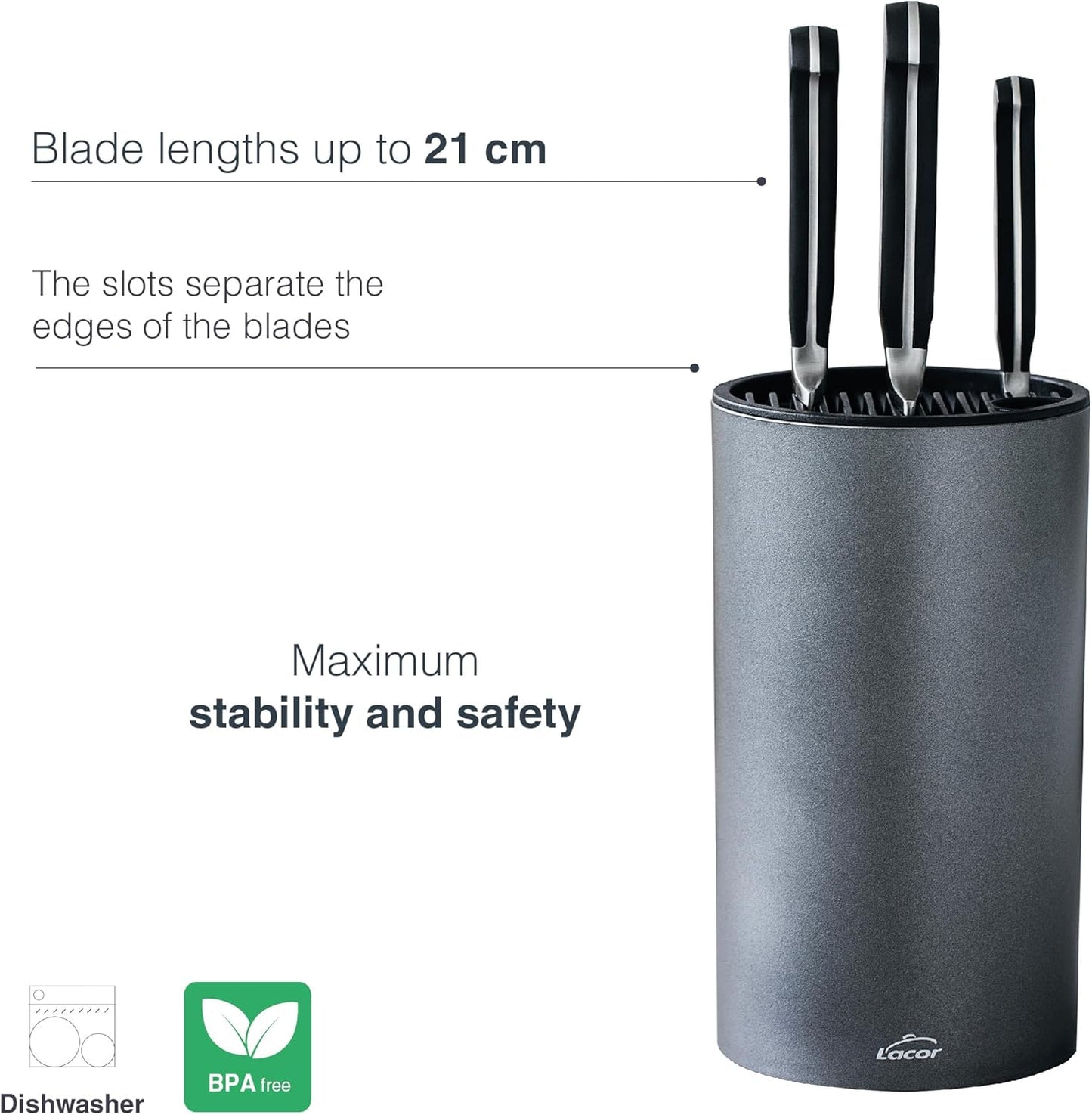 39038 - TitanPro Knife Block, Universal Block Knife, Metallic Colour, Ø13cm, Height 23cm, Dishwasher Safe