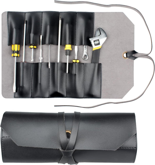 Tool Roll Pouch PU Leather Portable Roll-Up Storage Bag for Hand Tool | Chisel Roll Organizer, Wrench Roll Up Pouch, Workshop Storage Tool Wrap, 10 Slots For Mechanic Carpenter Craftsman
