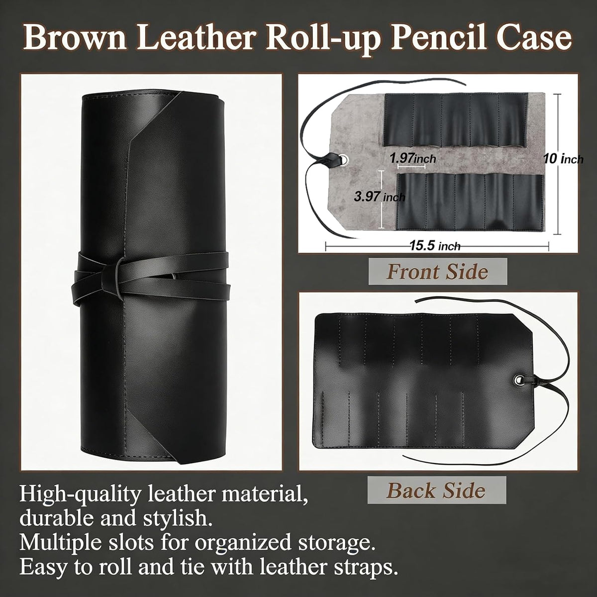Tool Roll Pouch PU Leather Portable Roll-Up Storage Bag for Hand Tool | Chisel Roll Organizer, Wrench Roll Up Pouch, Workshop Storage Tool Wrap, 10 Slots For Mechanic Carpenter Craftsman