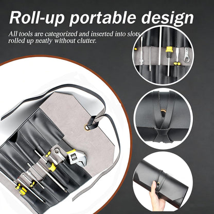 Tool Roll Pouch PU Leather Portable Roll-Up Storage Bag for Hand Tool | Chisel Roll Organizer, Wrench Roll Up Pouch, Workshop Storage Tool Wrap, 10 Slots For Mechanic Carpenter Craftsman