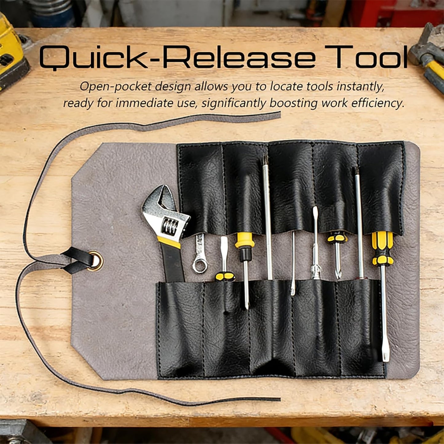 Tool Roll Pouch PU Leather Portable Roll-Up Storage Bag for Hand Tool | Chisel Roll Organizer, Wrench Roll Up Pouch, Workshop Storage Tool Wrap, 10 Slots For Mechanic Carpenter Craftsman
