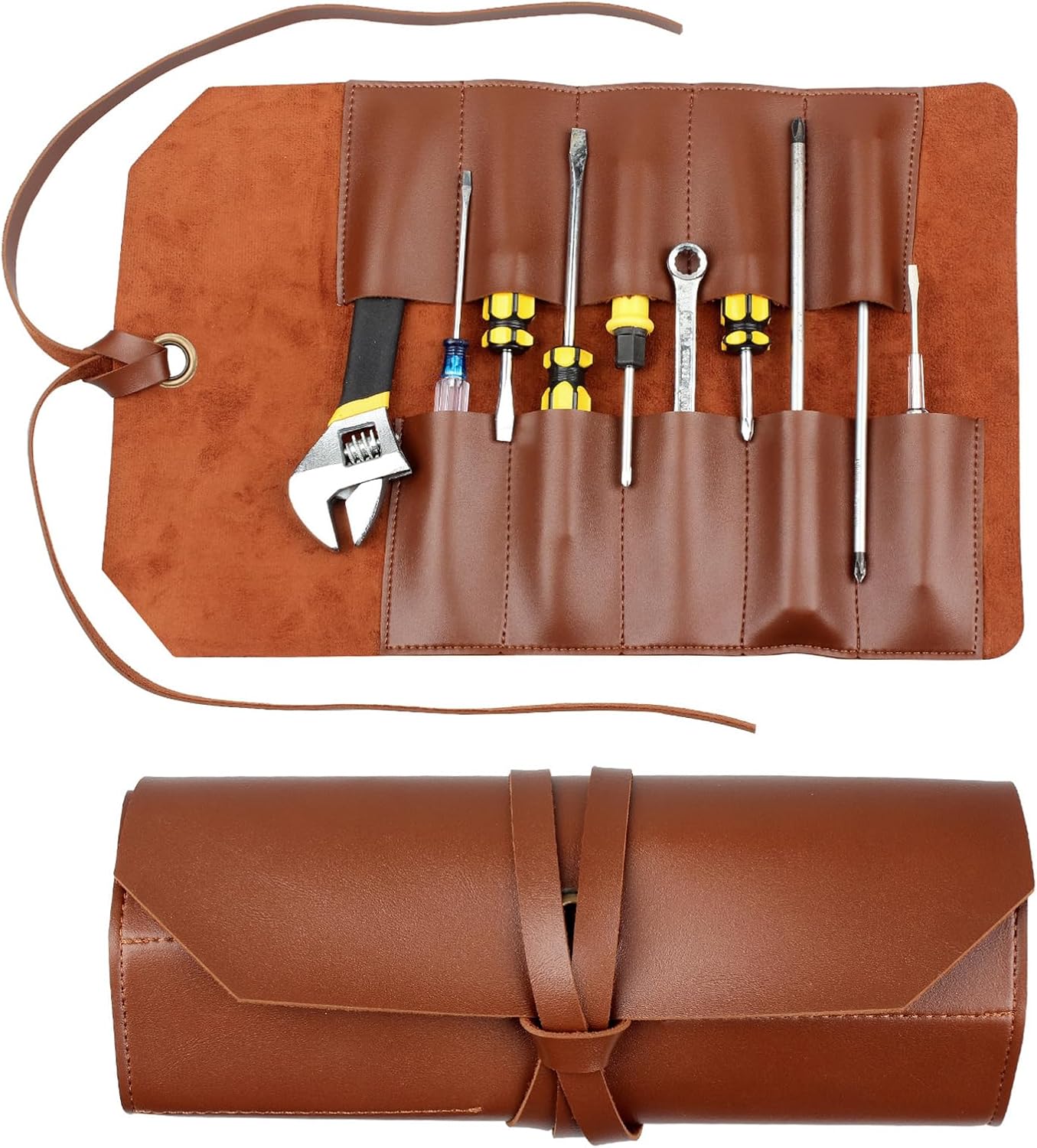 Tool Roll Pouch PU Leather Portable Roll-Up Storage Bag for Hand Tool | Chisel Roll Organizer, Wrench Roll Up Pouch, Workshop Storage Tool Wrap, 10 Slots For Mechanic Carpenter Craftsman