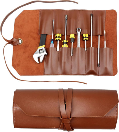 Tool Roll Pouch PU Leather Portable Roll-Up Storage Bag for Hand Tool | Chisel Roll Organizer, Wrench Roll Up Pouch, Workshop Storage Tool Wrap, 10 Slots For Mechanic Carpenter Craftsman