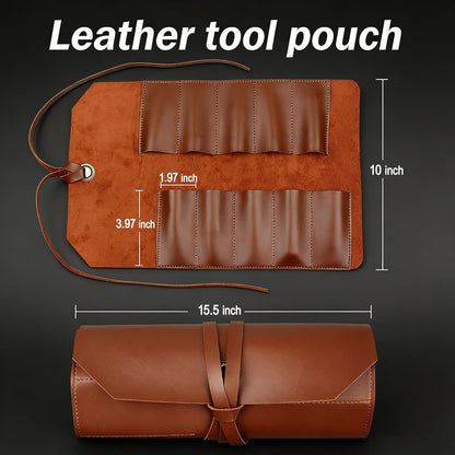 Tool Roll Pouch PU Leather Portable Roll-Up Storage Bag for Hand Tool | Chisel Roll Organizer, Wrench Roll Up Pouch, Workshop Storage Tool Wrap, 10 Slots For Mechanic Carpenter Craftsman