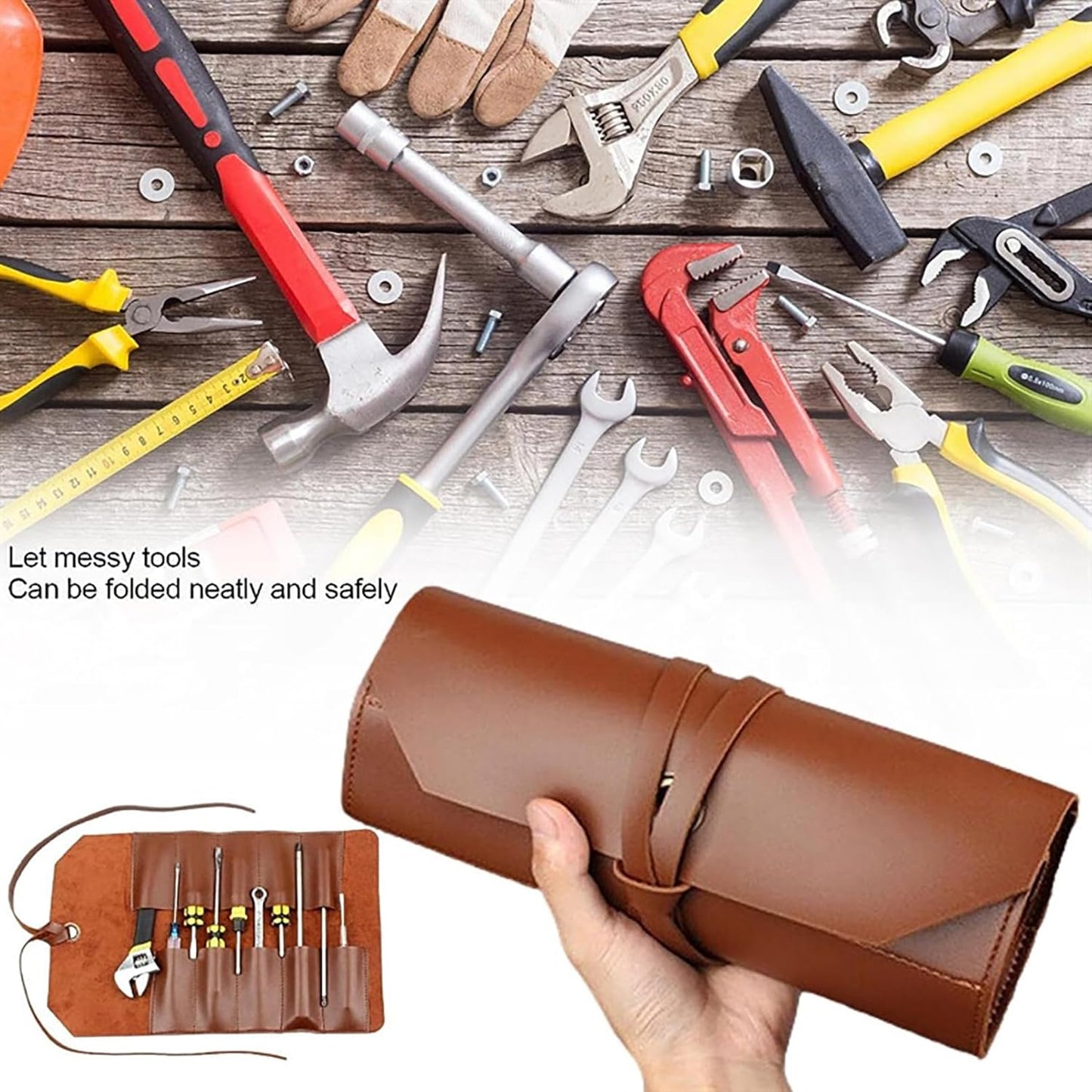 Tool Roll Pouch PU Leather Portable Roll-Up Storage Bag for Hand Tool | Chisel Roll Organizer, Wrench Roll Up Pouch, Workshop Storage Tool Wrap, 10 Slots For Mechanic Carpenter Craftsman