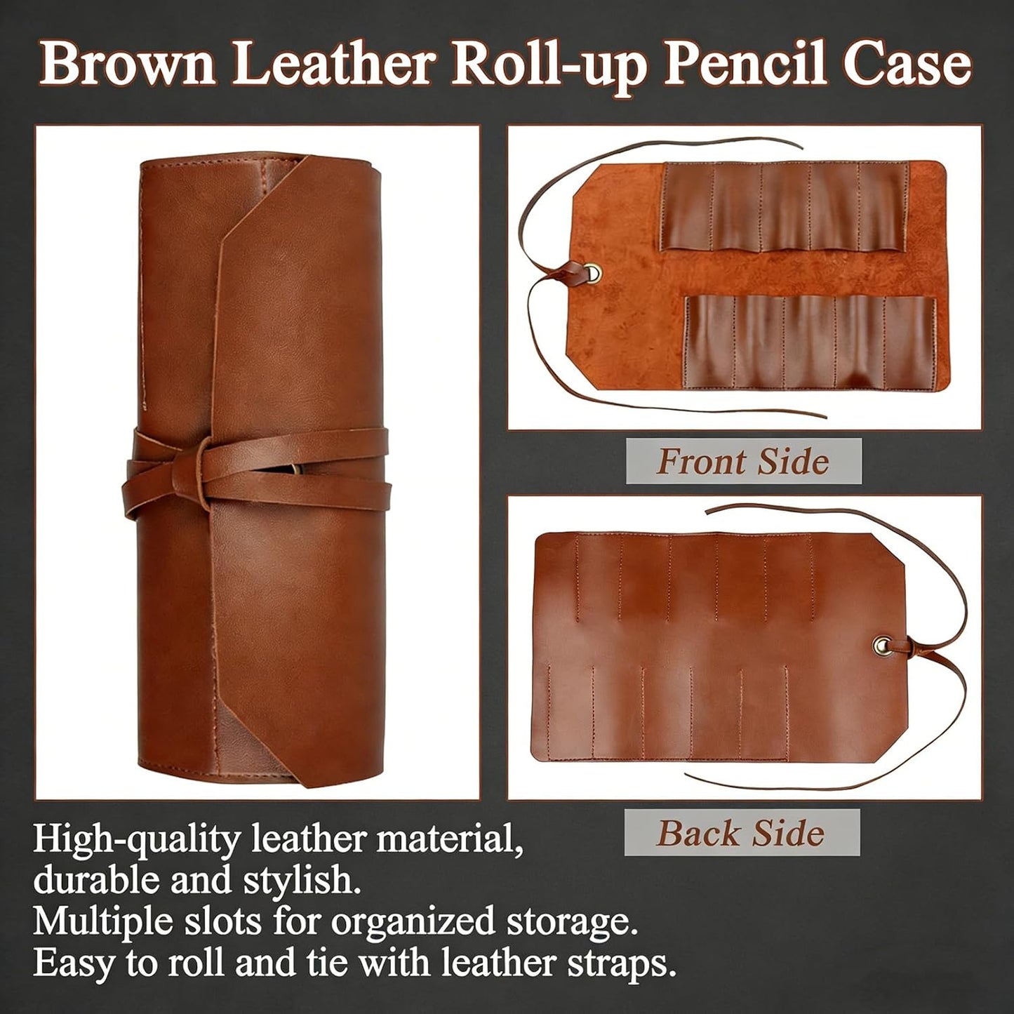 Tool Roll Pouch PU Leather Portable Roll-Up Storage Bag for Hand Tool | Chisel Roll Organizer, Wrench Roll Up Pouch, Workshop Storage Tool Wrap, 10 Slots For Mechanic Carpenter Craftsman
