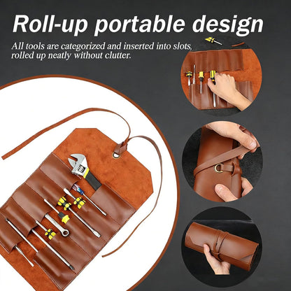 Tool Roll Pouch PU Leather Portable Roll-Up Storage Bag for Hand Tool | Chisel Roll Organizer, Wrench Roll Up Pouch, Workshop Storage Tool Wrap, 10 Slots For Mechanic Carpenter Craftsman