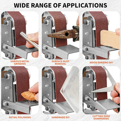 Electric Mini Belt Sander Polishing-Grinding Sharpener, 13 x 1.2inch Power 7 Adjustable Speed Multifunctional Mini Bench Belt Grinder Kit for Metal Knife Wood Polishing