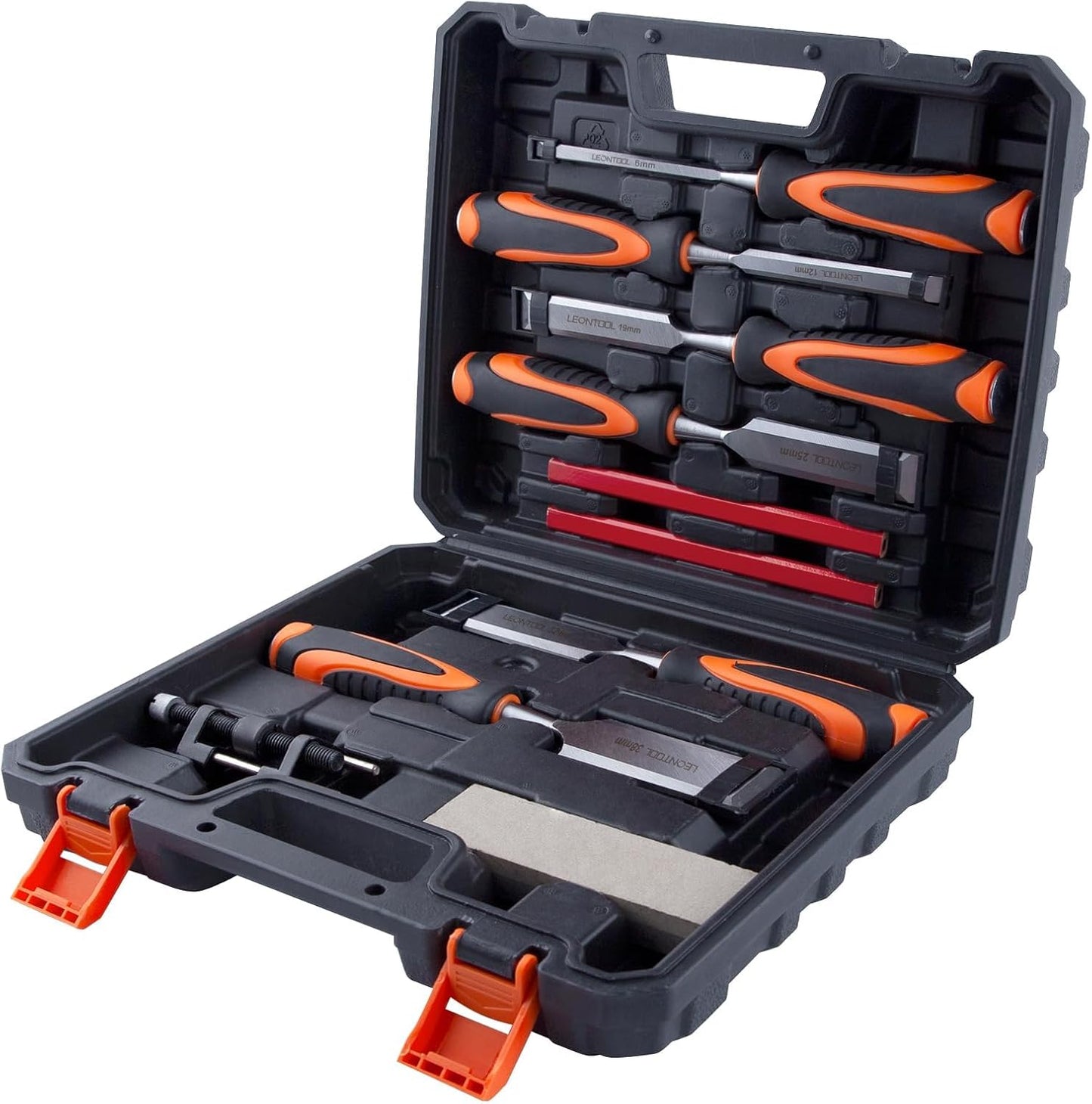10 Pieces Wood Chisel Set Wood Carving Chisels Set with Storage Case for Woodworking, 6pcs Wood Chisel with 1 Honing Guide, 1 Sharpening Stone and 2 Carpenter Pencils, Wood Working Tools