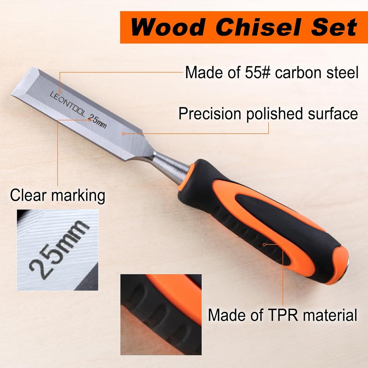 10 Pieces Wood Chisel Set Wood Carving Chisels Set with Storage Case for Woodworking, 6pcs Wood Chisel with 1 Honing Guide, 1 Sharpening Stone and 2 Carpenter Pencils, Wood Working Tools