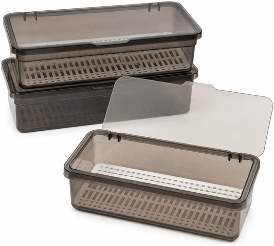 3Pcs Flatware Tray with Lid and Drainer, Plastic Silverware Drawer Organizer, Dustproof Cutlery Tray for Spoons Forks Knives Chopsticks, Kitchen Utensil Storage Container