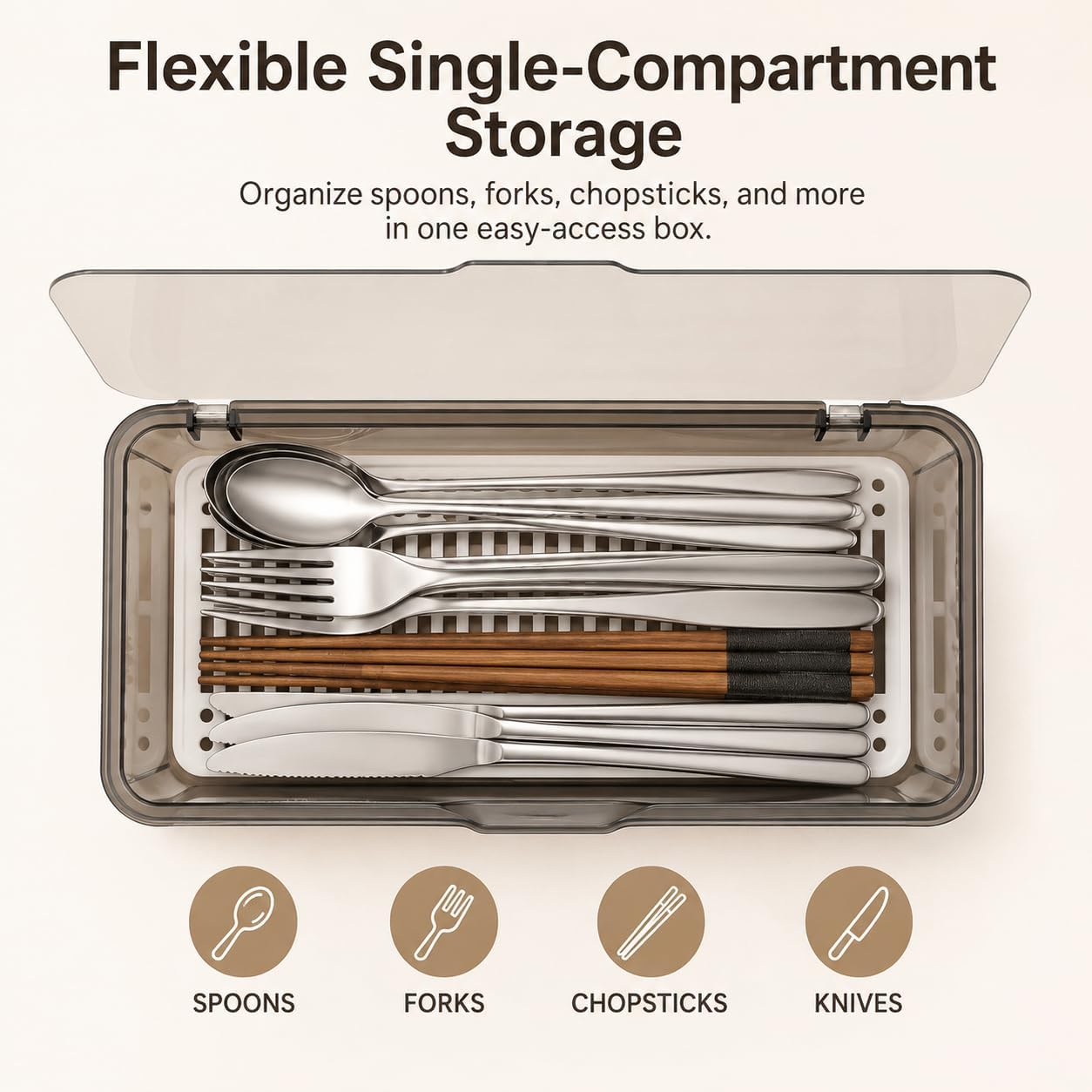 3Pcs Flatware Tray with Lid and Drainer, Plastic Silverware Drawer Organizer, Dustproof Cutlery Tray for Spoons Forks Knives Chopsticks, Kitchen Utensil Storage Container