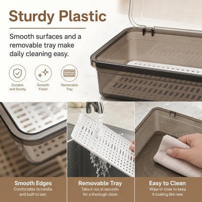 3Pcs Flatware Tray with Lid and Drainer, Plastic Silverware Drawer Organizer, Dustproof Cutlery Tray for Spoons Forks Knives Chopsticks, Kitchen Utensil Storage Container