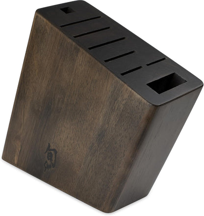 Angled Knife Block, 8 Slot Wooden Knife Holder, Made from Genuine Dark-Stained Wood, Kitchen Storage for Professional and Home Chefs