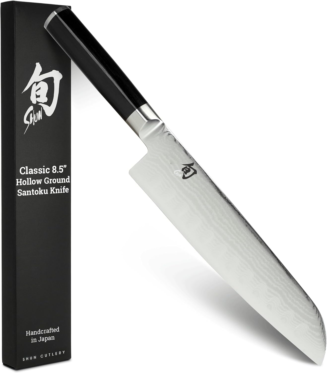Classic 8.5" Hollow Ground Santoku Knife, Damascus, Pakkawood | Handcrafted Japanese All Purpose Knife, VG-MAX Core with Damascus Stainless Steel Cladding, Pakkawood Handle