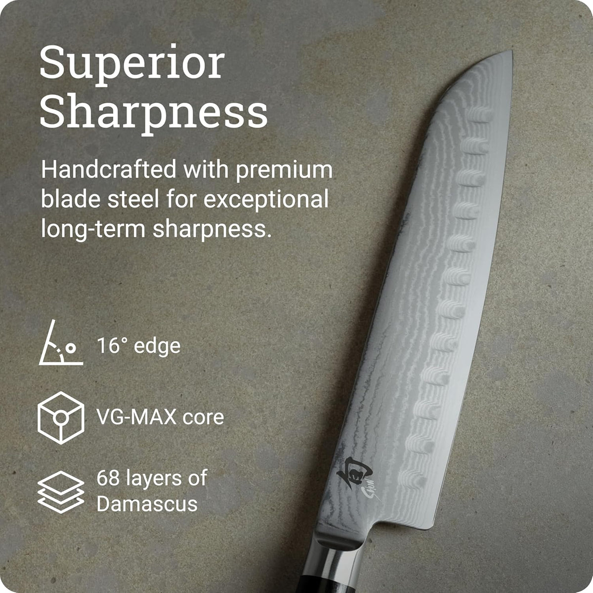 Classic 8.5" Hollow Ground Santoku Knife, Damascus, Pakkawood | Handcrafted Japanese All Purpose Knife, VG-MAX Core with Damascus Stainless Steel Cladding, Pakkawood Handle