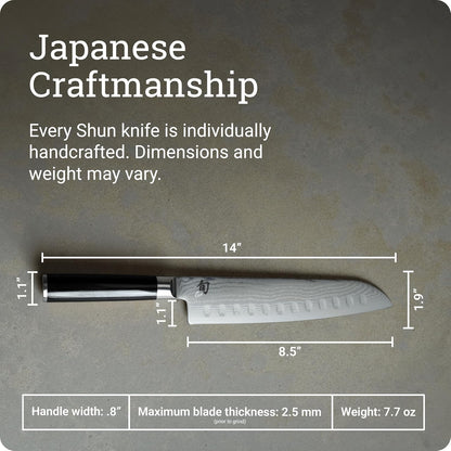 Classic 8.5" Hollow Ground Santoku Knife, Damascus, Pakkawood | Handcrafted Japanese All Purpose Knife, VG-MAX Core with Damascus Stainless Steel Cladding, Pakkawood Handle