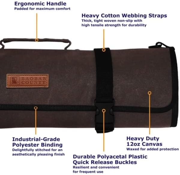 Chef Knife Roll Bag – 12oz Water-Resistant Waxed Canvas – Heavy-Duty Portable Knife Case with 11 Slots for Cleavers, Carving Knives & Chef Tools – Bonus Oven Mitts Included (Brown)