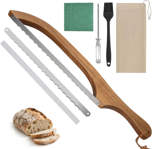 Bread Knife for Homemade Bread Sourdough, Sourdough Knife for Slicing with Wide Stainless Steel Blade, 15.7" Serrated Slicer with Bow Design & Spare Blade