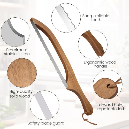 Bread Knife for Homemade Bread Sourdough, Sourdough Knife for Slicing with Wide Stainless Steel Blade, 15.7" Serrated Slicer with Bow Design & Spare Blade