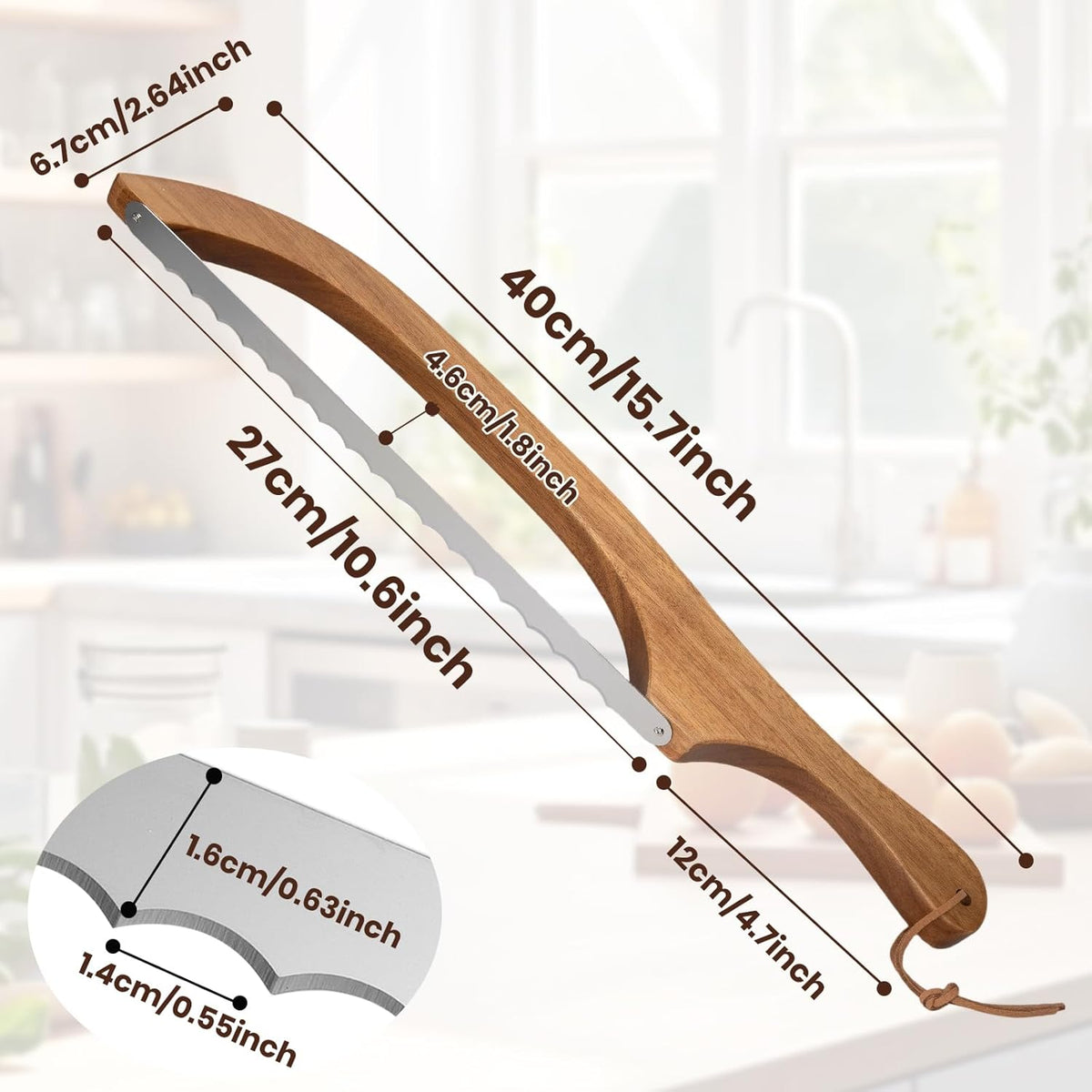 Bread Knife for Homemade Bread Sourdough, Sourdough Knife for Slicing with Wide Stainless Steel Blade, 15.7" Serrated Slicer with Bow Design & Spare Blade