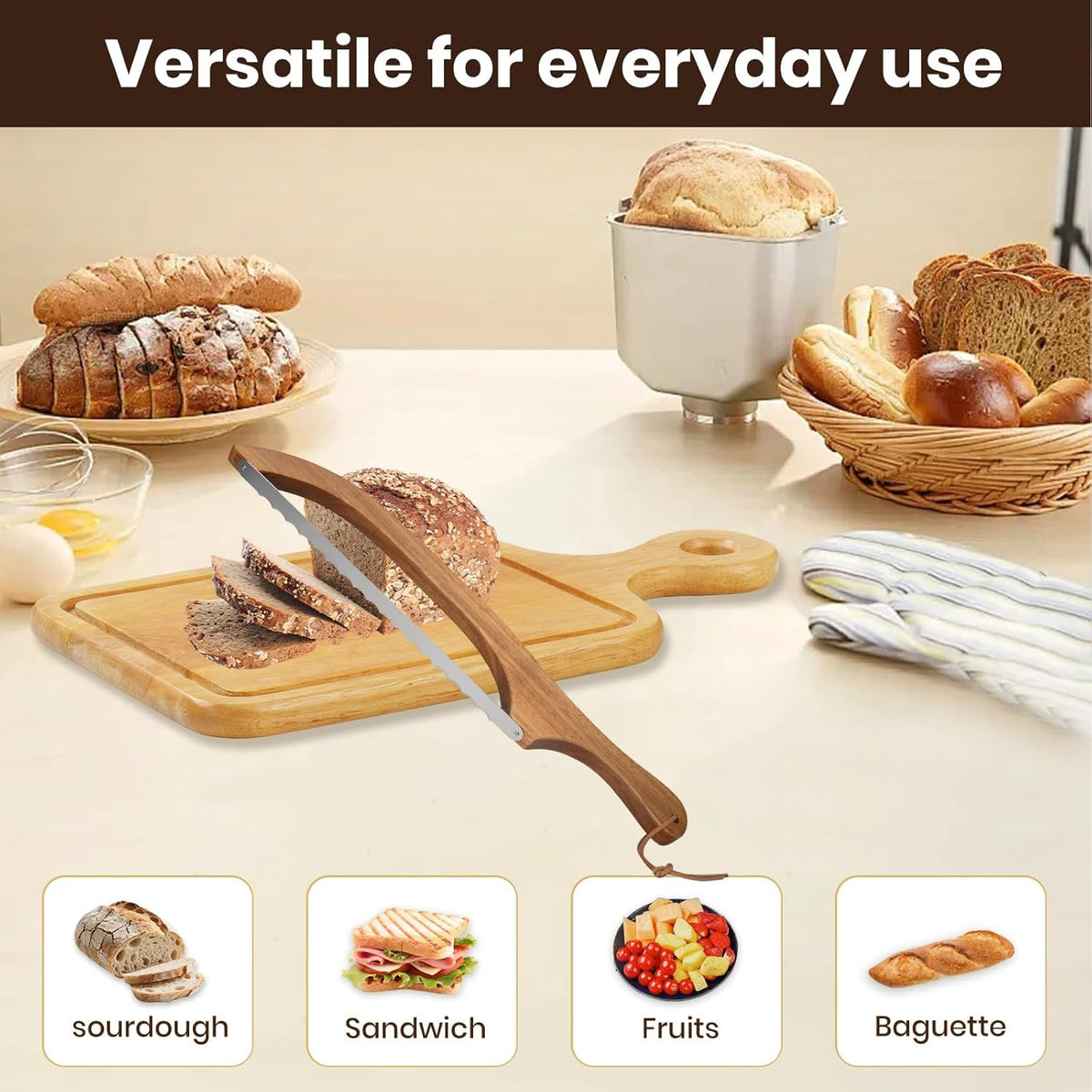 Bread Knife for Homemade Bread Sourdough, Sourdough Knife for Slicing with Wide Stainless Steel Blade, 15.7" Serrated Slicer with Bow Design & Spare Blade