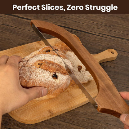 Bread Knife for Homemade Bread Sourdough, Sourdough Knife for Slicing with Wide Stainless Steel Blade, 15.7" Serrated Slicer with Bow Design & Spare Blade