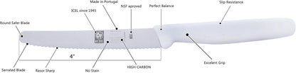 4.25 Inch Serrated Edge Steak Knife, High Carbon German Stainless Steel Razor Sharp Blade, Textured Non-Slip Red Polypropylene Handle