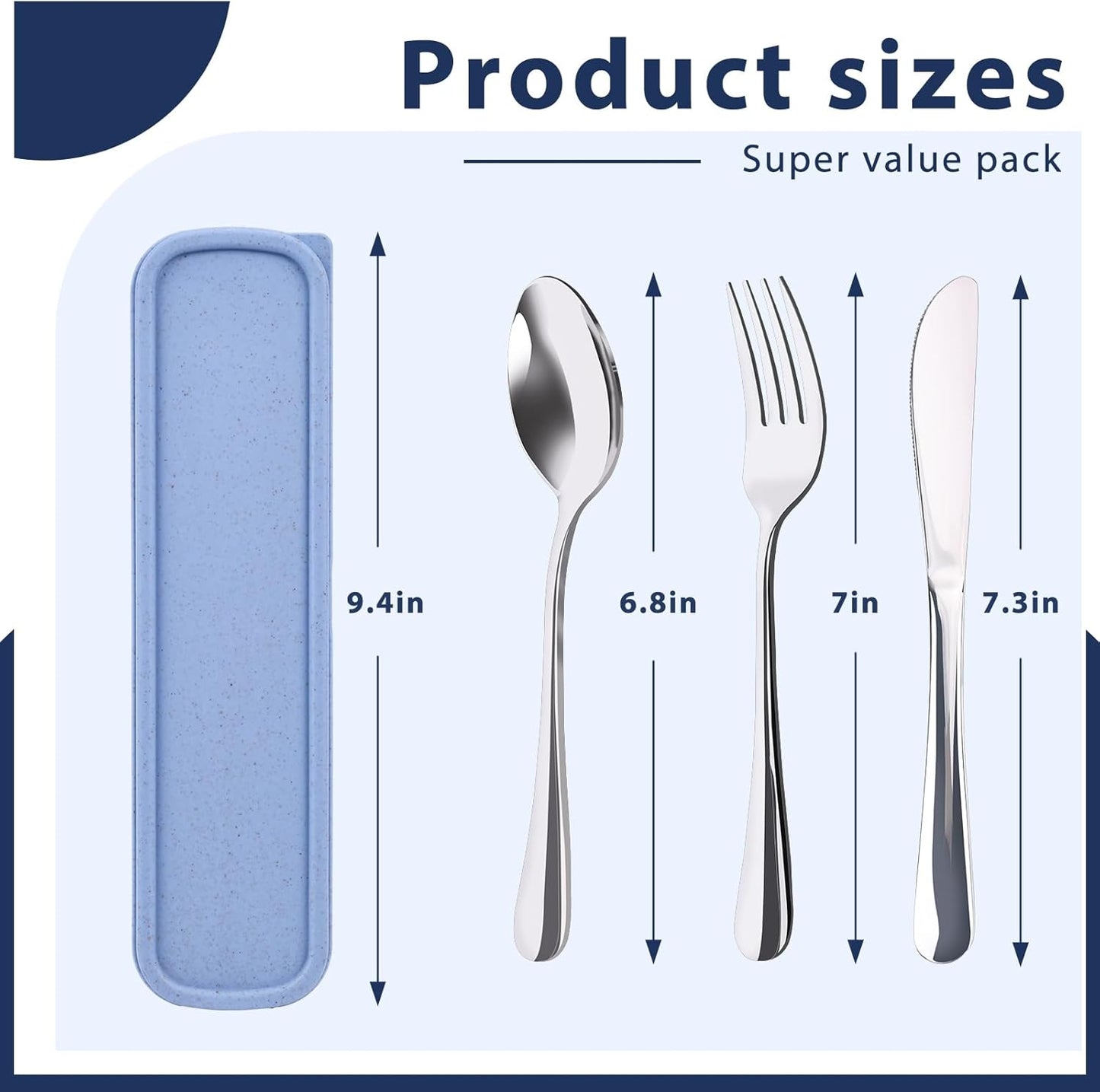 Stainless Steel Travel Utensil Set with Case, 4-Piece Portable Knife Fork Spoon Set for Lunch Box, Office, School & Outdoor Use