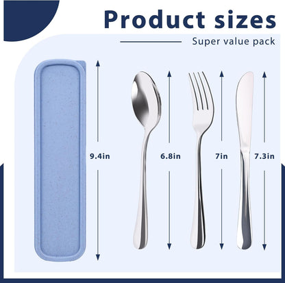 Stainless Steel Travel Utensil Set with Case, 4-Piece Portable Knife Fork Spoon Set for Lunch Box, Office, School & Outdoor Use