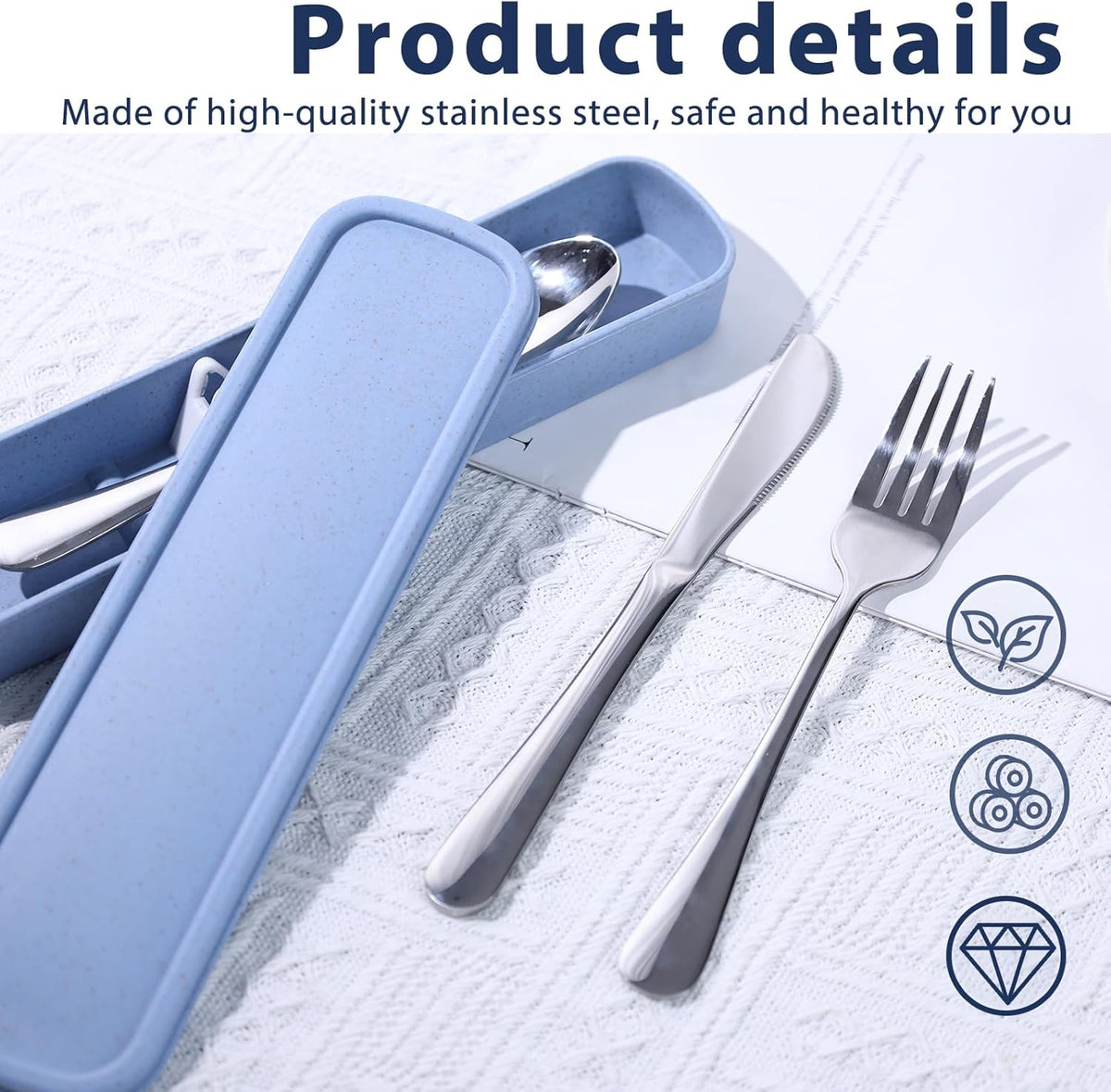 Stainless Steel Travel Utensil Set with Case, 4-Piece Portable Knife Fork Spoon Set for Lunch Box, Office, School & Outdoor Use