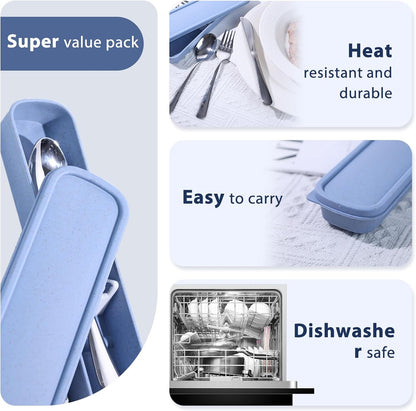 Stainless Steel Travel Utensil Set with Case, 4-Piece Portable Knife Fork Spoon Set for Lunch Box, Office, School & Outdoor Use