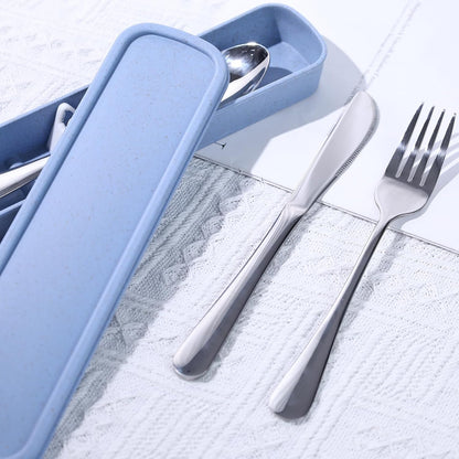 Stainless Steel Travel Utensil Set with Case, 4-Piece Portable Knife Fork Spoon Set for Lunch Box, Office, School & Outdoor Use