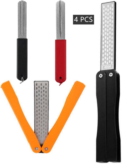 2 Pcs 400/600 Grit Portable Handheld Double Sided Sharpener Pocket Diamond Knife Sharpening Stone for Kitchen, Garden, Outdoor tools Fine/Coarse Grinding （Black/Orange）