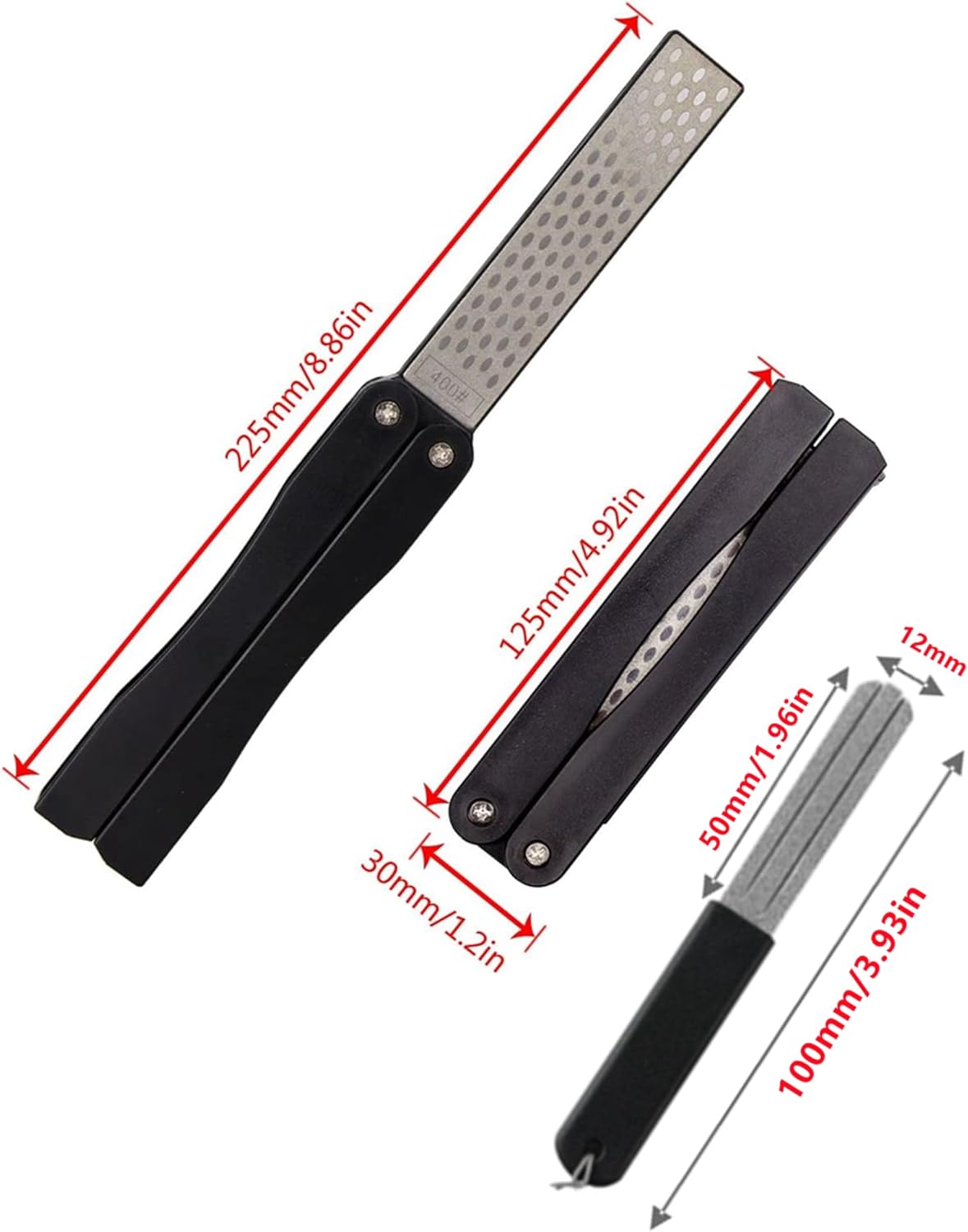 2 Pcs 400/600 Grit Portable Handheld Double Sided Sharpener Pocket Diamond Knife Sharpening Stone for Kitchen, Garden, Outdoor tools Fine/Coarse Grinding （Black/Orange）