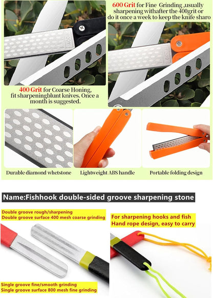 2 Pcs 400/600 Grit Portable Handheld Double Sided Sharpener Pocket Diamond Knife Sharpening Stone for Kitchen, Garden, Outdoor tools Fine/Coarse Grinding （Black/Orange）