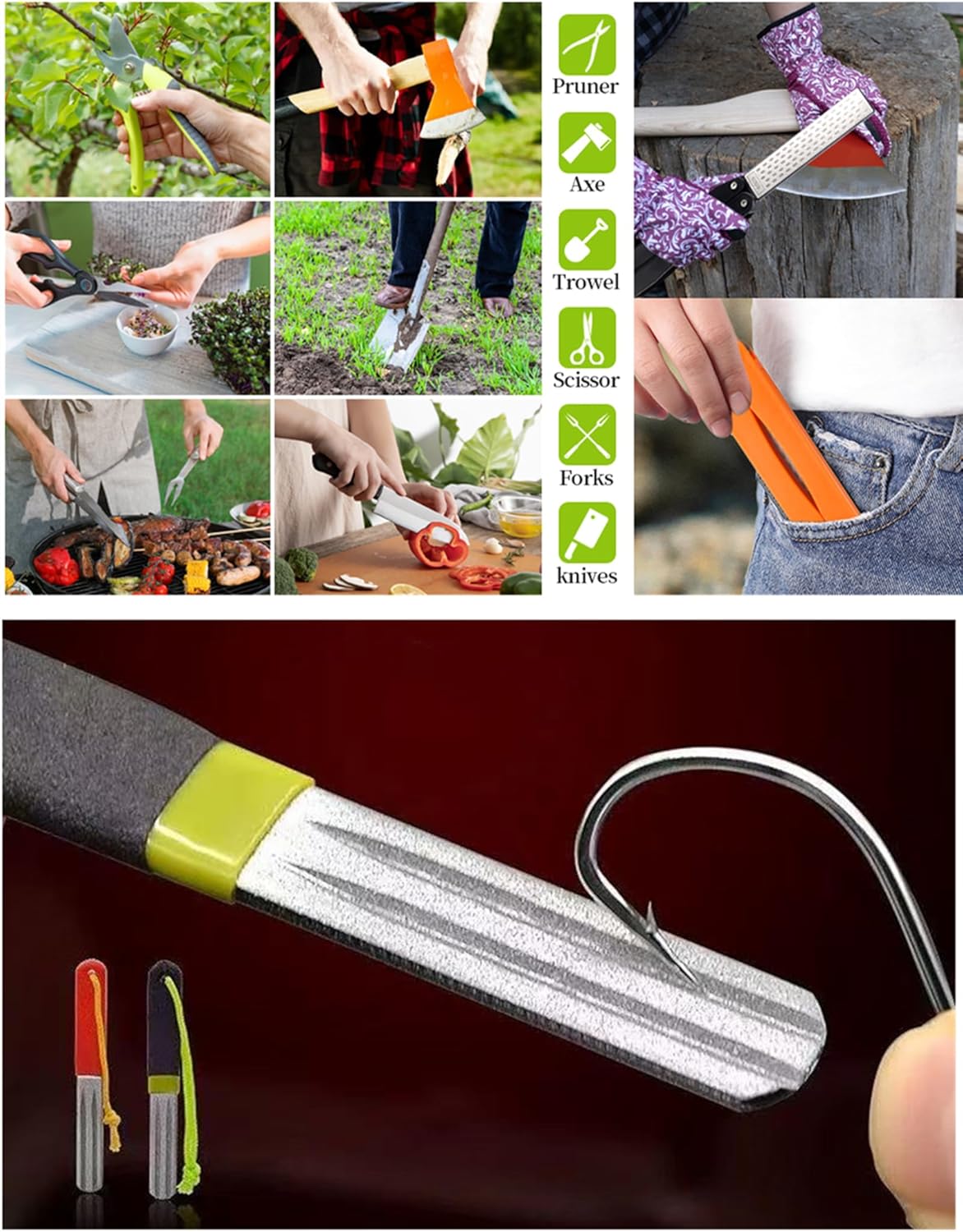 2 Pcs 400/600 Grit Portable Handheld Double Sided Sharpener Pocket Diamond Knife Sharpening Stone for Kitchen, Garden, Outdoor tools Fine/Coarse Grinding （Black/Orange）